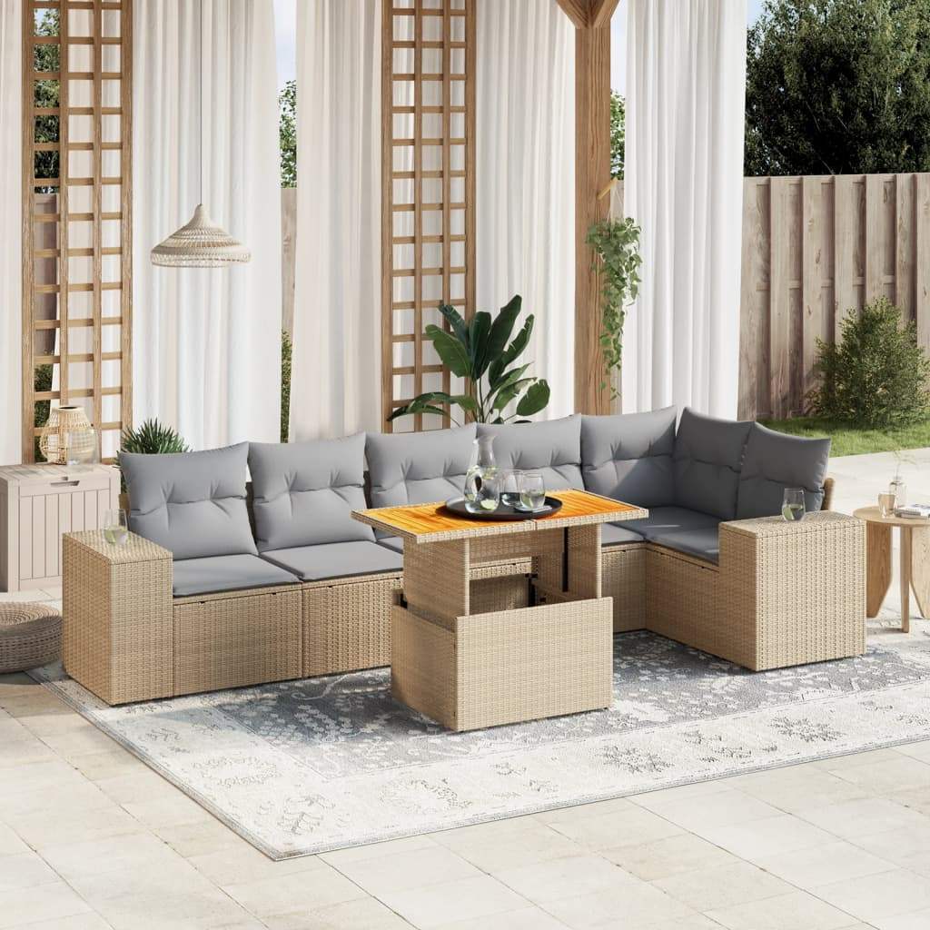 Set Divani da Giardino 7 pz con Cuscini Beige in Polyrattan - homemem39