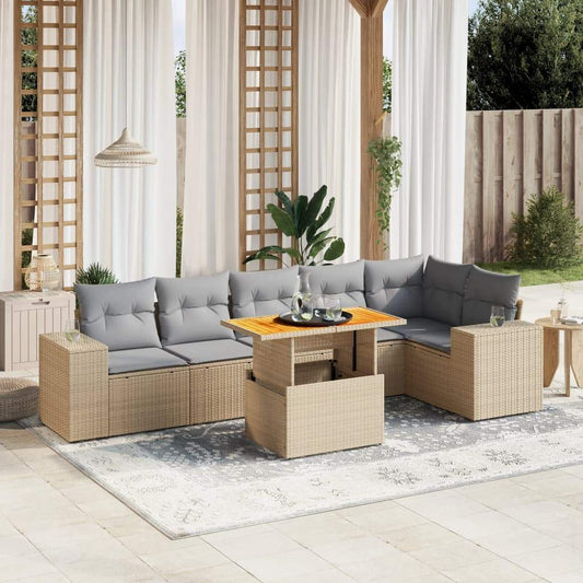 Set Divani da Giardino 7 pz con Cuscini Beige in Polyrattan - homemem39