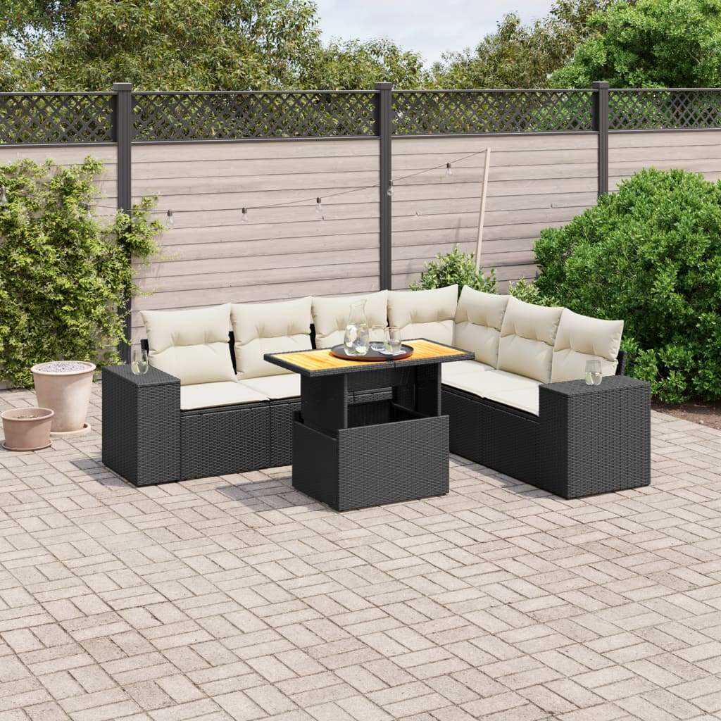 Set Divani da Giardino con Cuscini 7pz Nero Polyrattan - homemem39