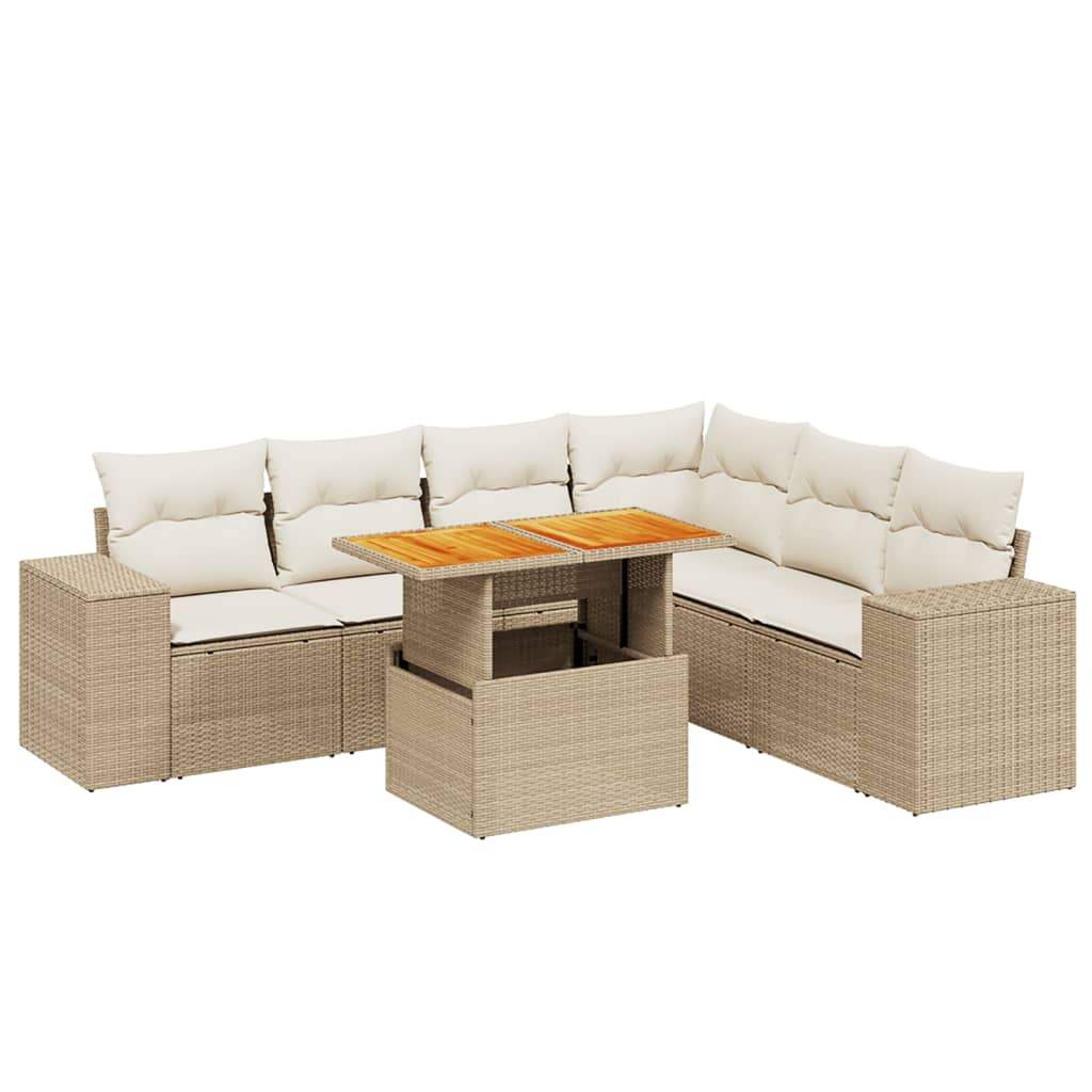Set Divani da Giardino 7 pz con Cuscini Beige in Polyrattan - homemem39