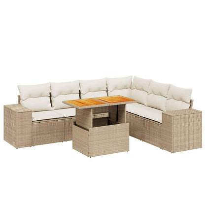 Set Divani da Giardino 7 pz con Cuscini Beige in Polyrattan - homemem39