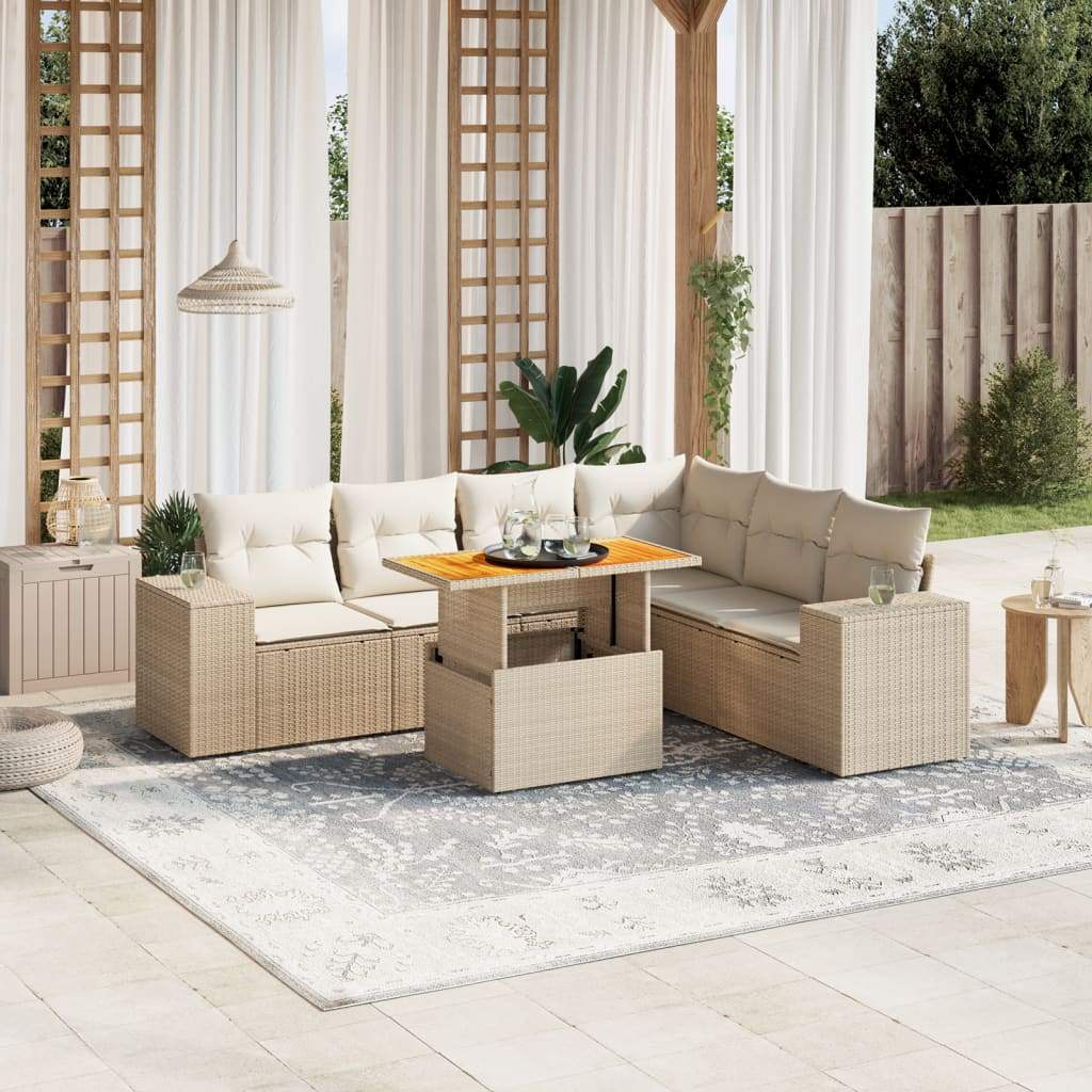 Set Divani da Giardino 7 pz con Cuscini Beige in Polyrattan - homemem39