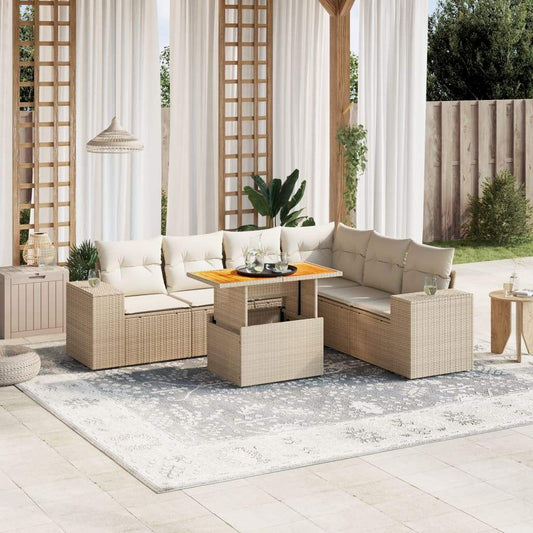 Set Divani da Giardino 7 pz con Cuscini Beige in Polyrattan - homemem39