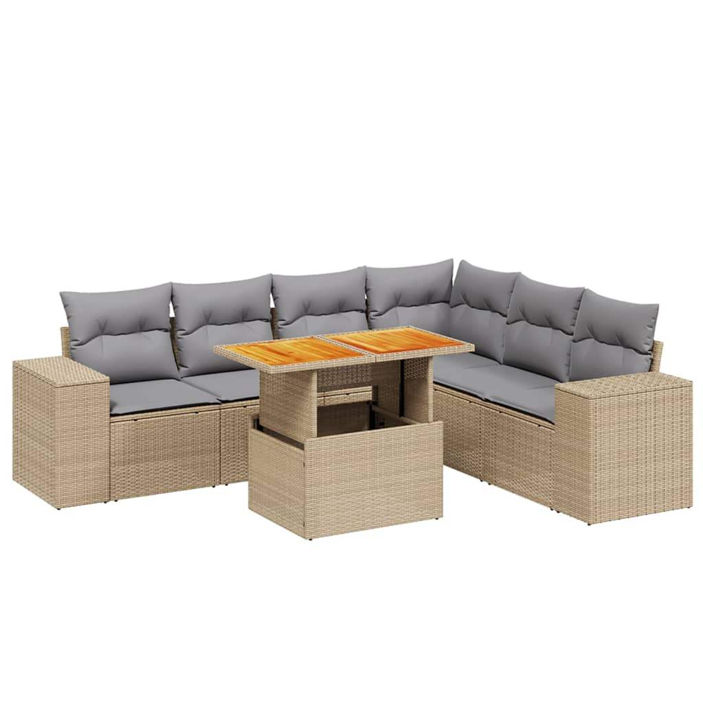 Set Divani da Giardino 7 pz con Cuscini Beige in Polyrattan - homemem39