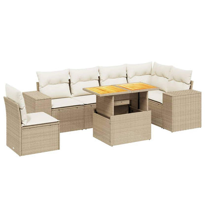 Set Divani da Giardino 7 pz con Cuscini Beige in Polyrattan - homemem39