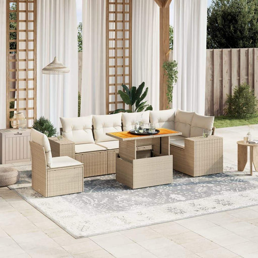 Set Divani da Giardino 7 pz con Cuscini Beige in Polyrattan - homemem39