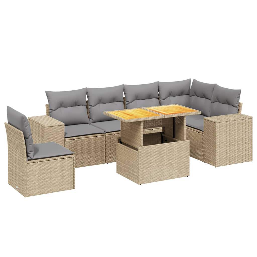 Set Divani da Giardino 7 pz con Cuscini Beige in Polyrattan - homemem39