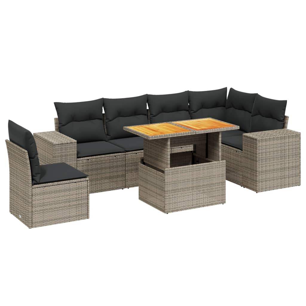 Set Divani da Giardino 7 pz con Cuscini Grigio in Polyrattan - homemem39
