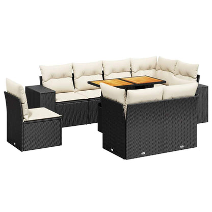 Set Divani da Giardino 9 pz con Cuscini Nero in Polyrattan - homemem39
