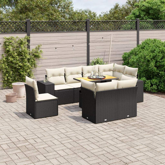Set Divani da Giardino 9 pz con Cuscini Nero in Polyrattan - homemem39