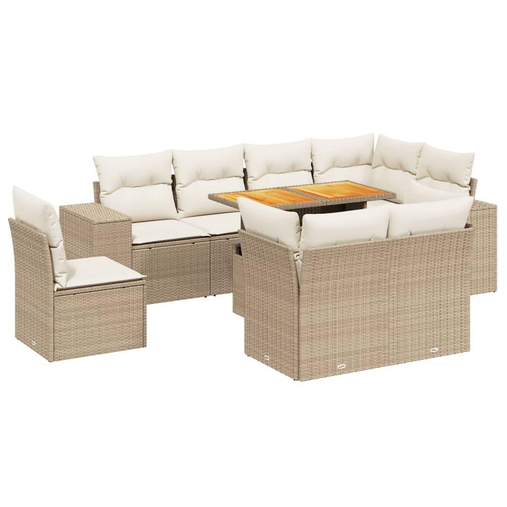 Set Divano da Giardino 9 pz con Cuscini Beige in Polyrattan - homemem39