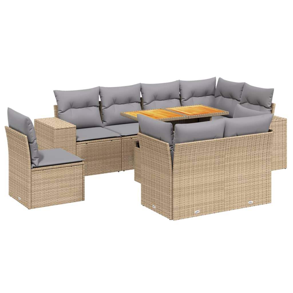Set Divano da Giardino 9 pz con Cuscini Beige in Polyrattan - homemem39