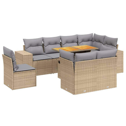 Set Divano da Giardino 9 pz con Cuscini Beige in Polyrattan - homemem39