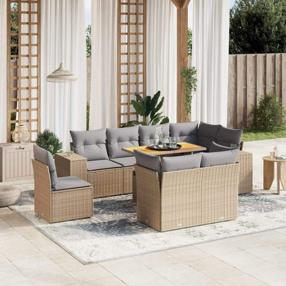 Set Divano da Giardino 9 pz con Cuscini Beige in Polyrattan - homemem39