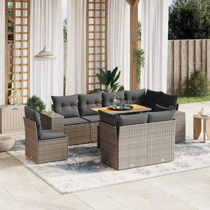 Set Divano da Giardino 9 pz con Cuscini Grigio in Polyrattan - homemem39