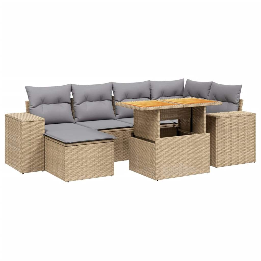 Set Divani da Giardino 7 pz con Cuscini Beige in Polyrattan - homemem39