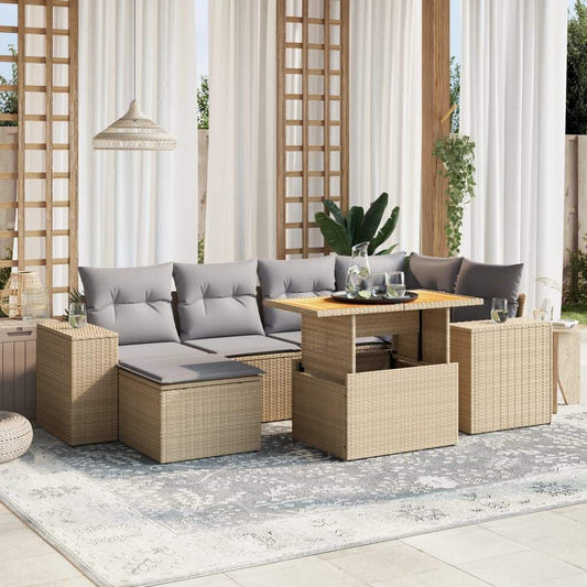 Set Divani da Giardino 7 pz con Cuscini Beige in Polyrattan - homemem39