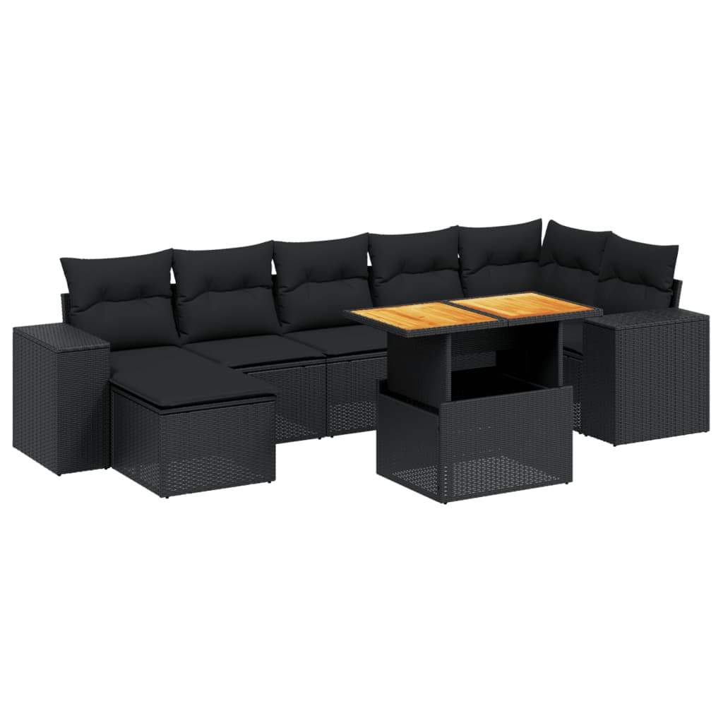 Set Divani da Giardino con Cuscini 8 pz Nero in Polyrattan - homemem39