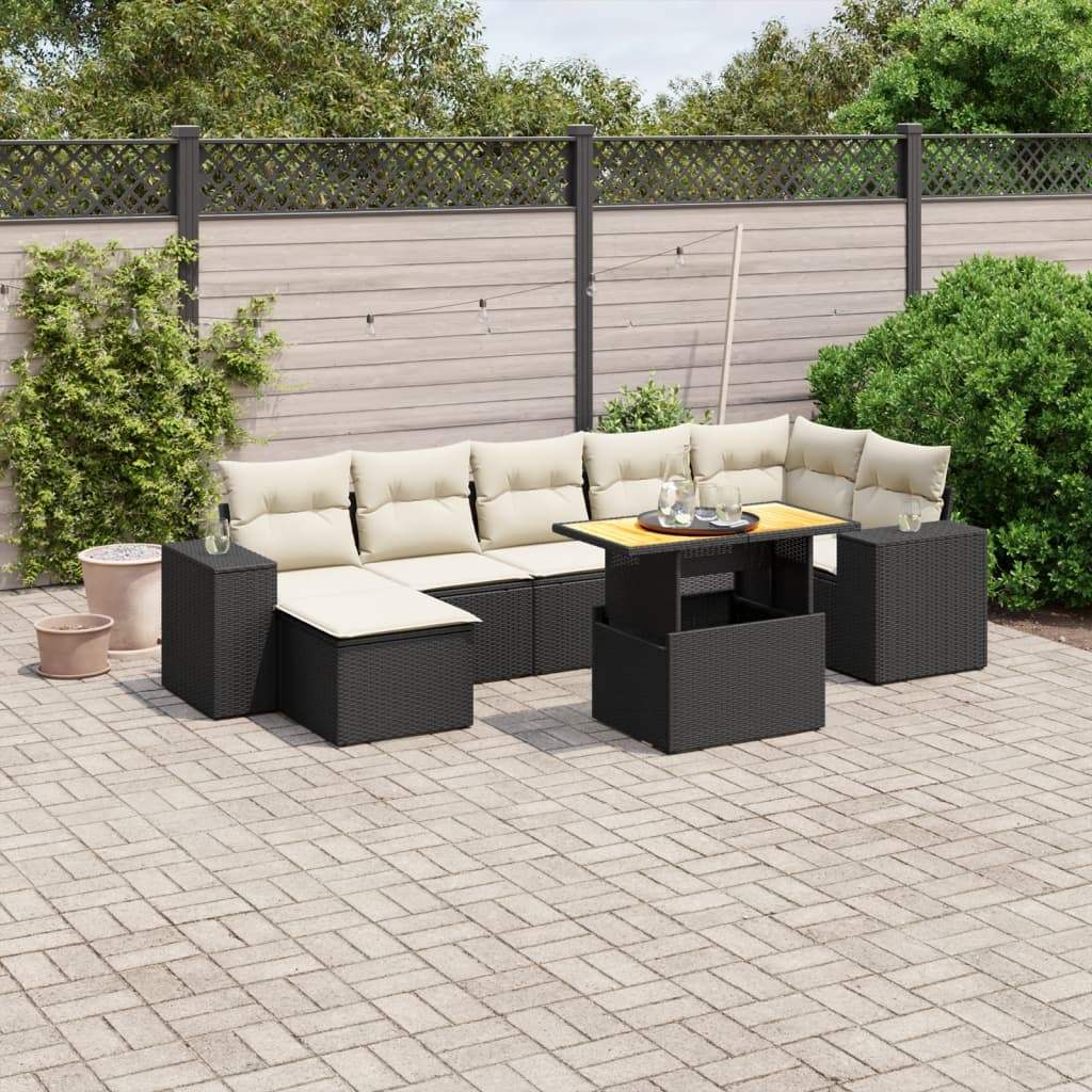 Set Divani da Giardino con Cuscini 8 pz Nero in Polyrattan - homemem39