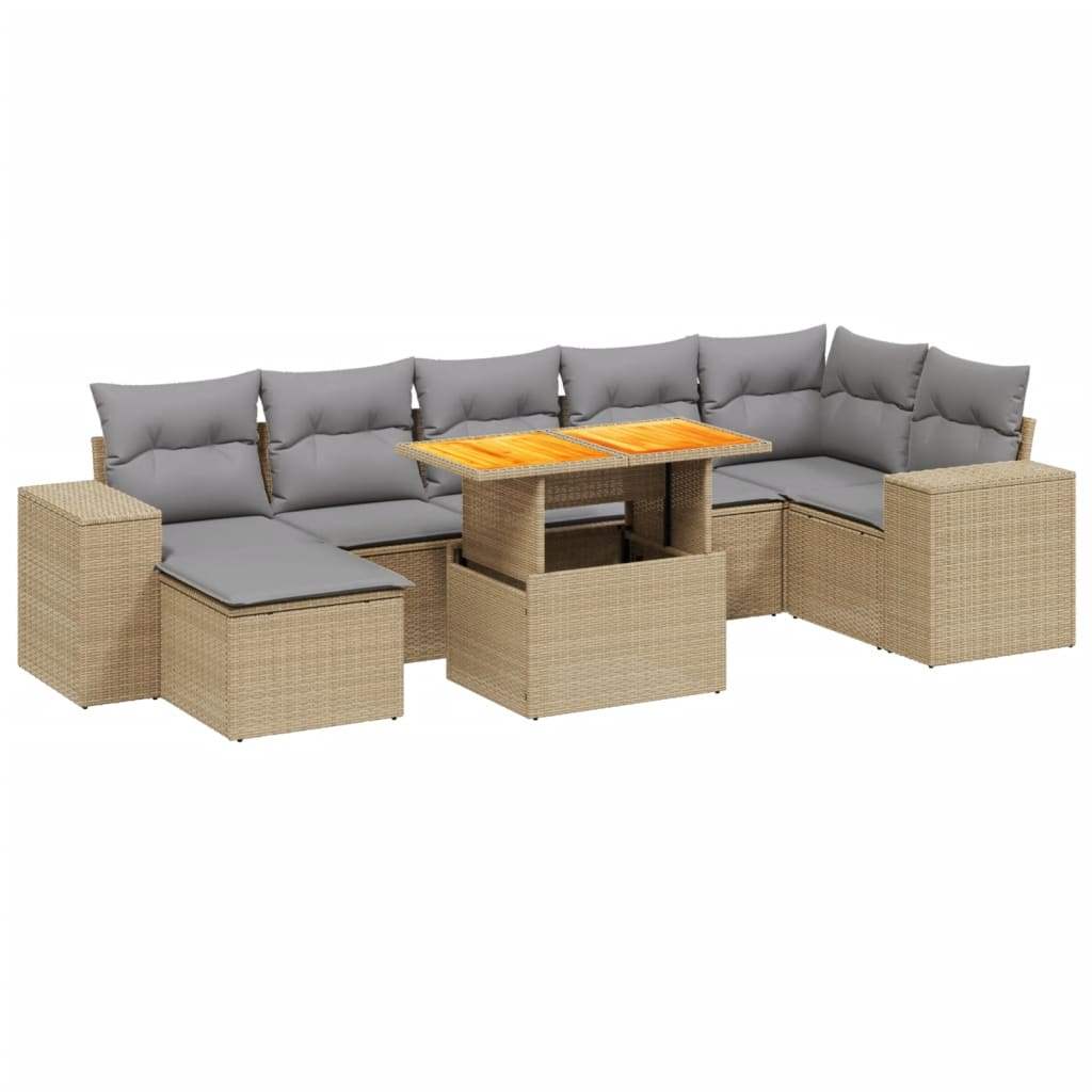 Set Divano da Giardino 8 pz con Cuscini Beige in Polyrattan - homemem39