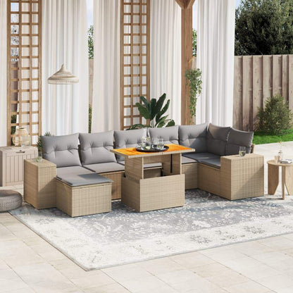 Set Divano da Giardino 8 pz con Cuscini Beige in Polyrattan - homemem39