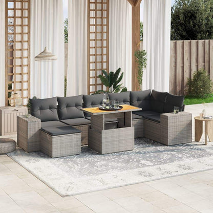 Set Divano da Giardino 8 pz con Cuscini Grigio in Polyrattan - homemem39