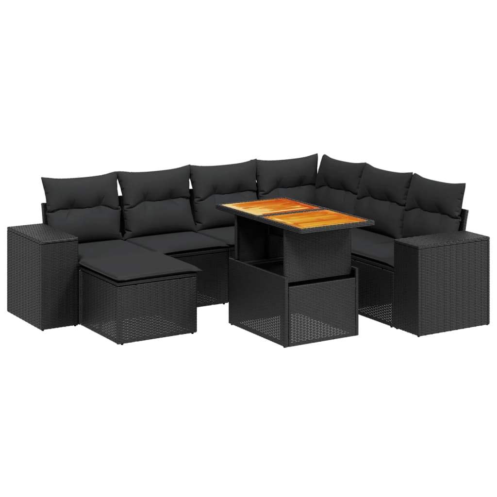 Set Divani da Giardino con Cuscini 8 pz Nero in Polyrattan - homemem39