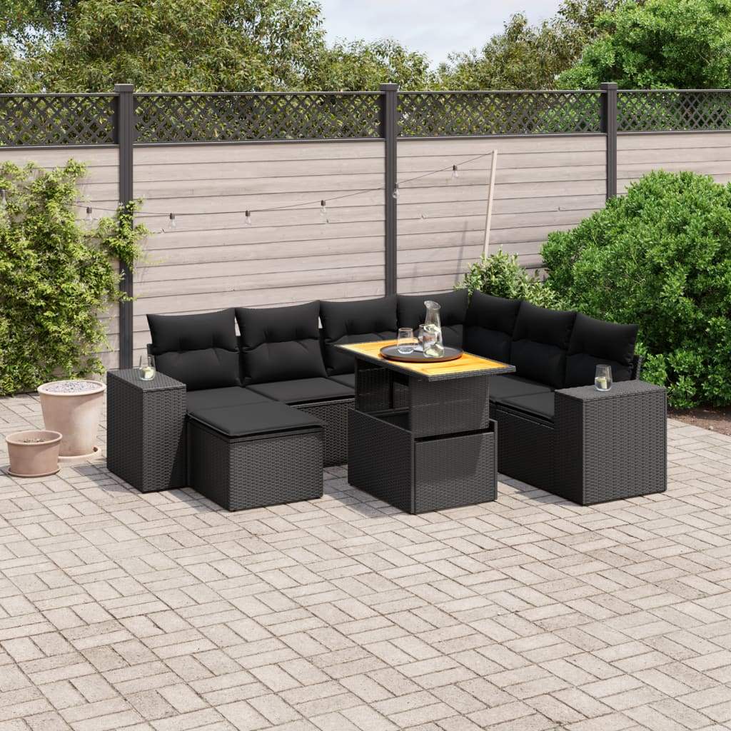 Set Divani da Giardino con Cuscini 8 pz Nero in Polyrattan - homemem39