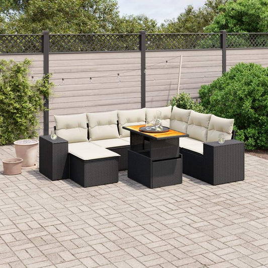 Set Divani da Giardino con Cuscini 8 pz Nero in Polyrattan - homemem39