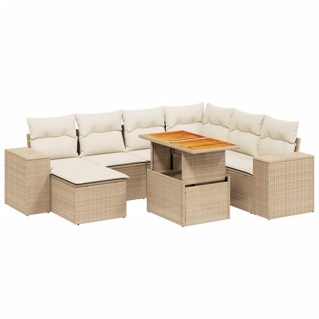 Set Divano da Giardino 8 pz con Cuscini Beige in Polyrattan - homemem39