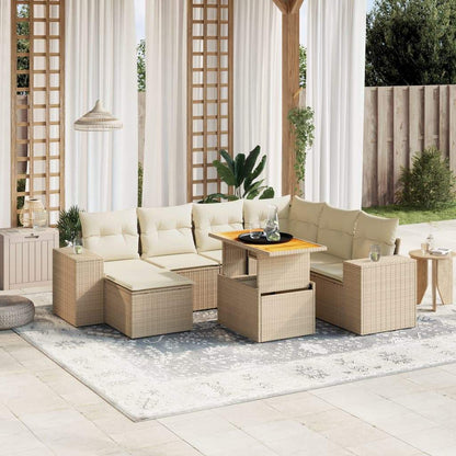 Set Divano da Giardino 8 pz con Cuscini Beige in Polyrattan - homemem39