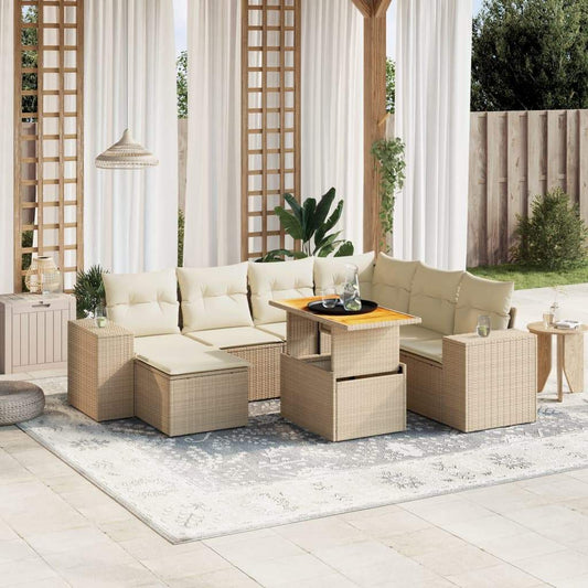 Set Divano da Giardino 8 pz con Cuscini Beige in Polyrattan - homemem39