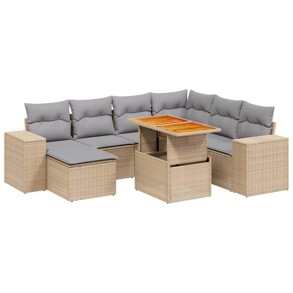 Set Divano da Giardino 8 pz con Cuscini Beige in Polyrattan - homemem39