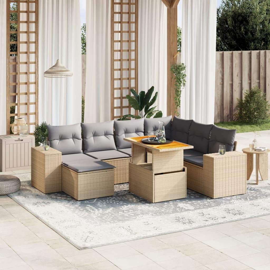 Set Divano da Giardino 8 pz con Cuscini Beige in Polyrattan - homemem39