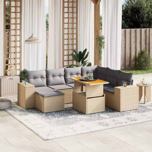 Set Divano da Giardino 8 pz con Cuscini Beige in Polyrattan - homemem39