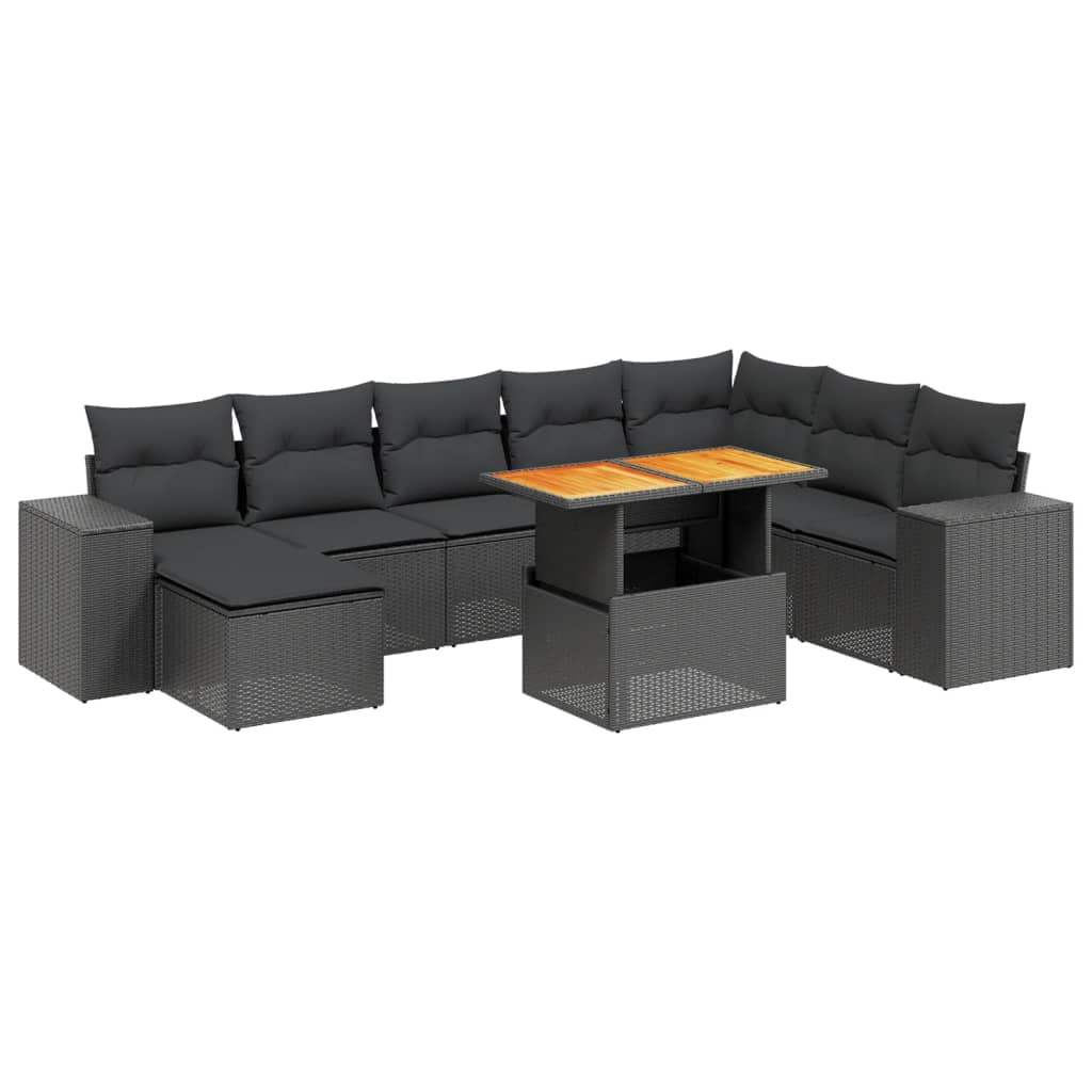 Set Divani da Giardino 9 pz con Cuscini Nero in Polyrattan - homemem39