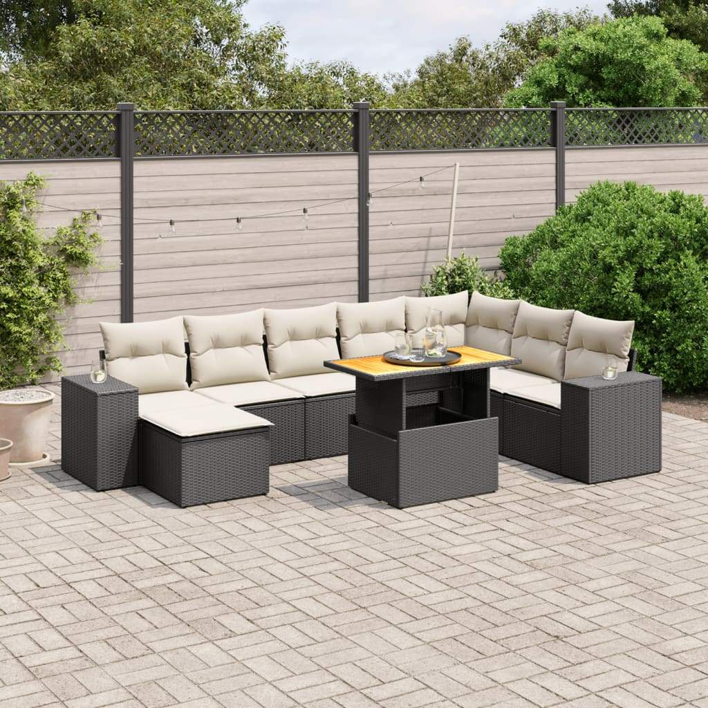 Set Divani da Giardino 9 pz con Cuscini Nero in Polyrattan - homemem39