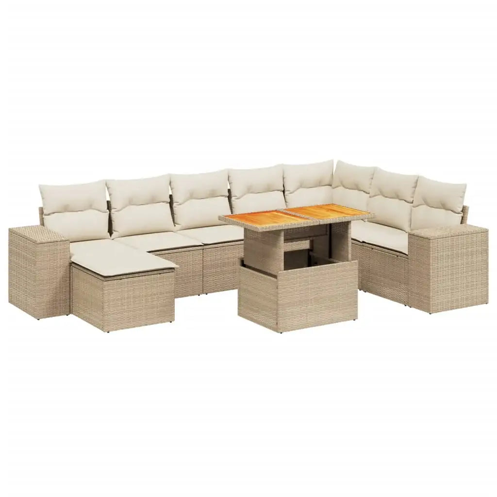 Set Divano da Giardino 9 pz con Cuscini Beige in Polyrattan - homemem39