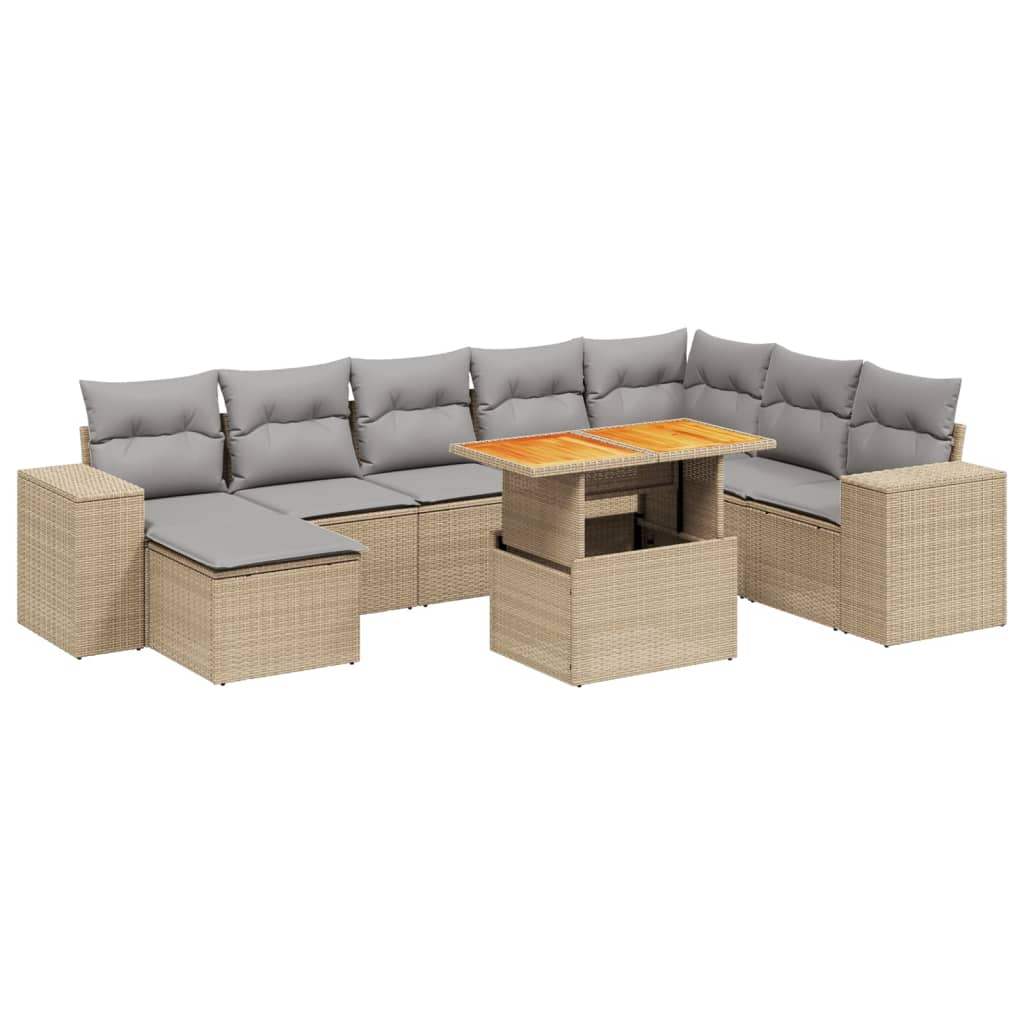 Set Divano da Giardino 9 pz con Cuscini Beige in Polyrattan - homemem39