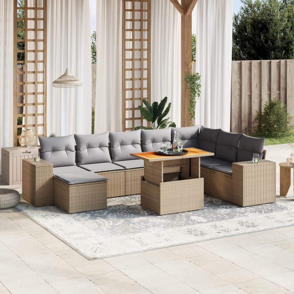 Set Divano da Giardino 9 pz con Cuscini Beige in Polyrattan - homemem39