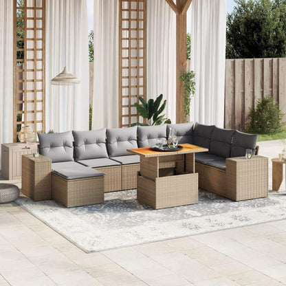 Set Divano da Giardino 9 pz con Cuscini Beige in Polyrattan - homemem39