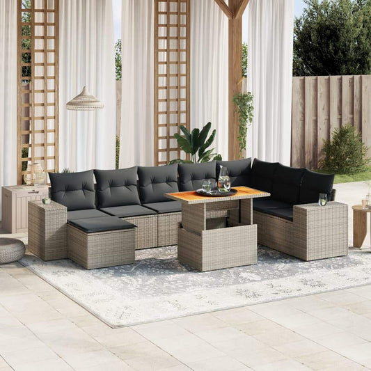 Set Divano da Giardino 9 pz con Cuscini Grigio in Polyrattan - homemem39