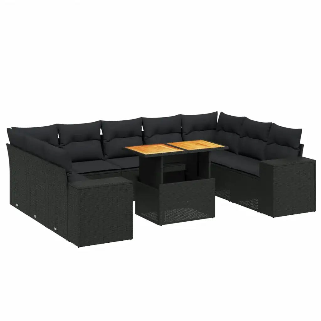Set Divani da Giardino 10pz con Cuscini in Polyrattan Nero - homemem39