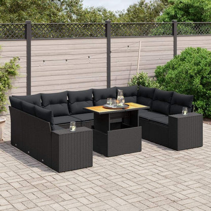 Set Divani da Giardino 10pz con Cuscini in Polyrattan Nero - homemem39