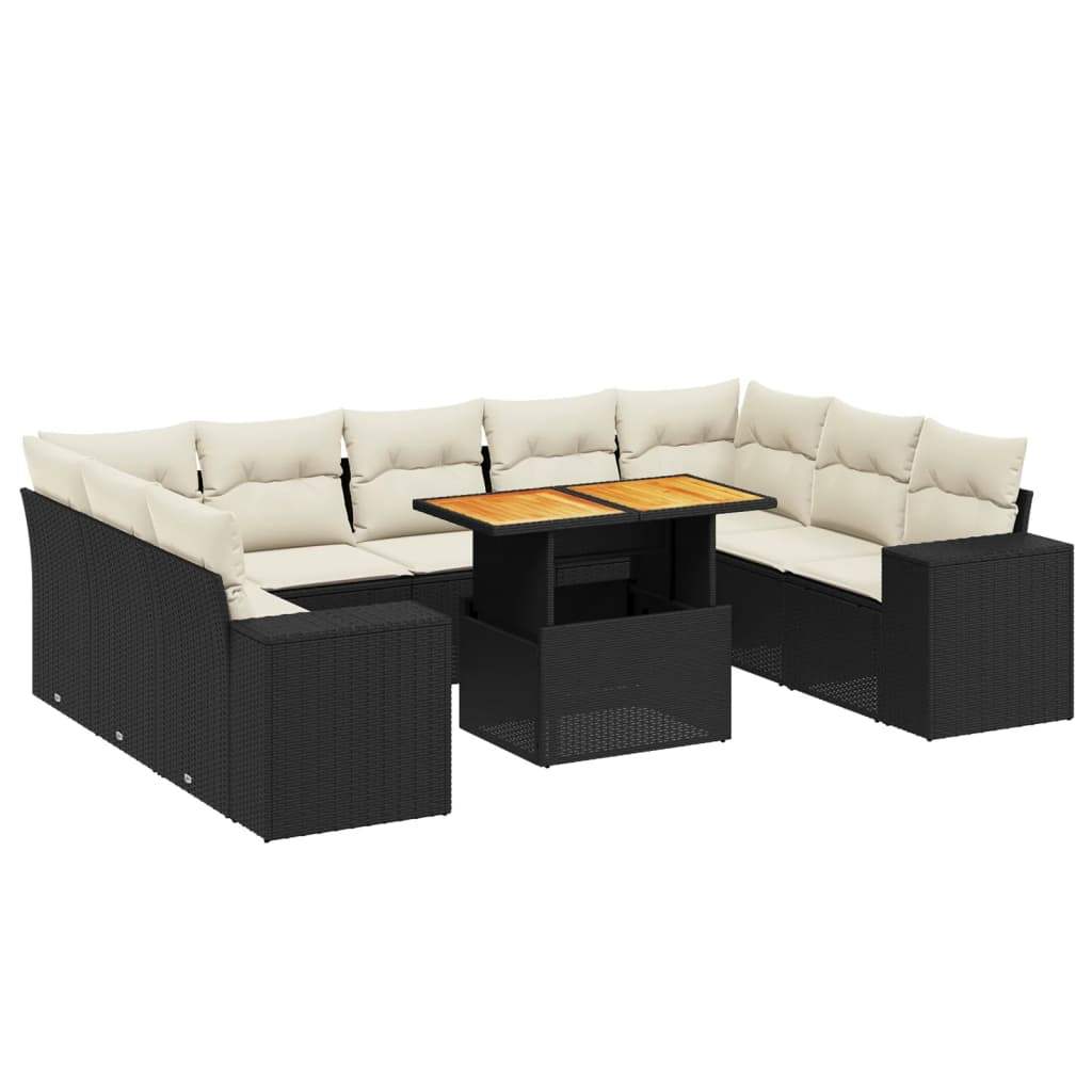 Set Divani da Giardino 10pz con Cuscini in Polyrattan Nero - homemem39