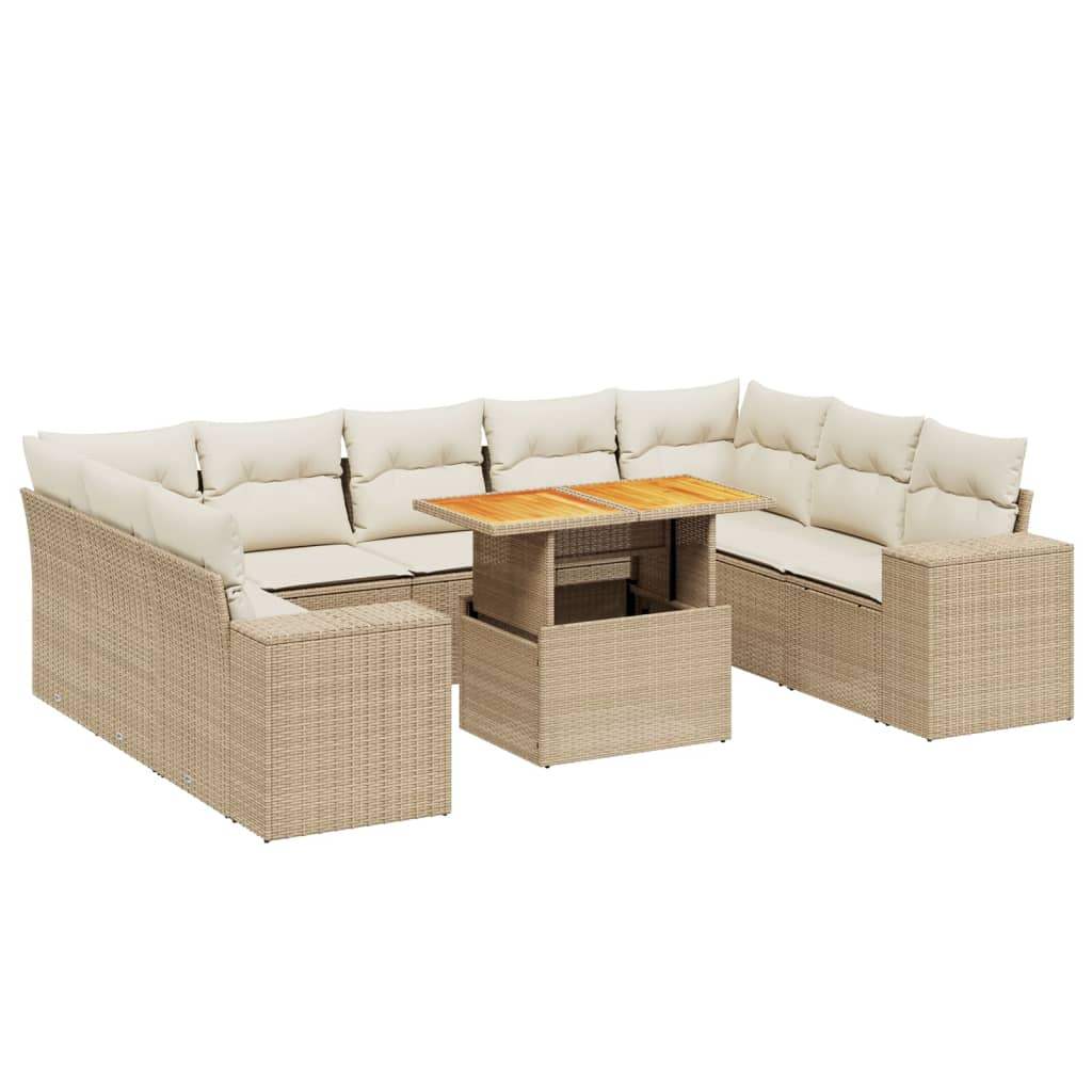 Set Divano da Giardino 10 pz con Cuscini Beige in Polyrattan - homemem39