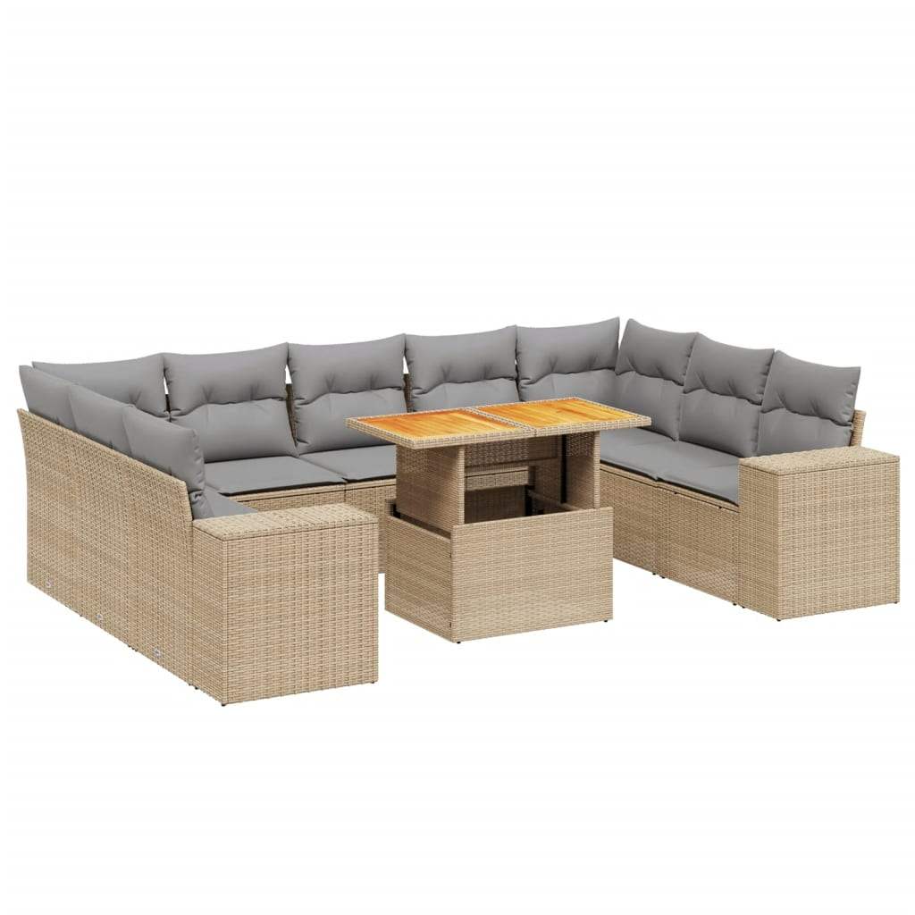 Set Divano da Giardino 10 pz con Cuscini Beige in Polyrattan - homemem39