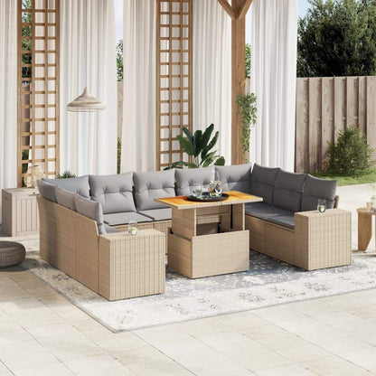 Set Divano da Giardino 10 pz con Cuscini Beige in Polyrattan - homemem39