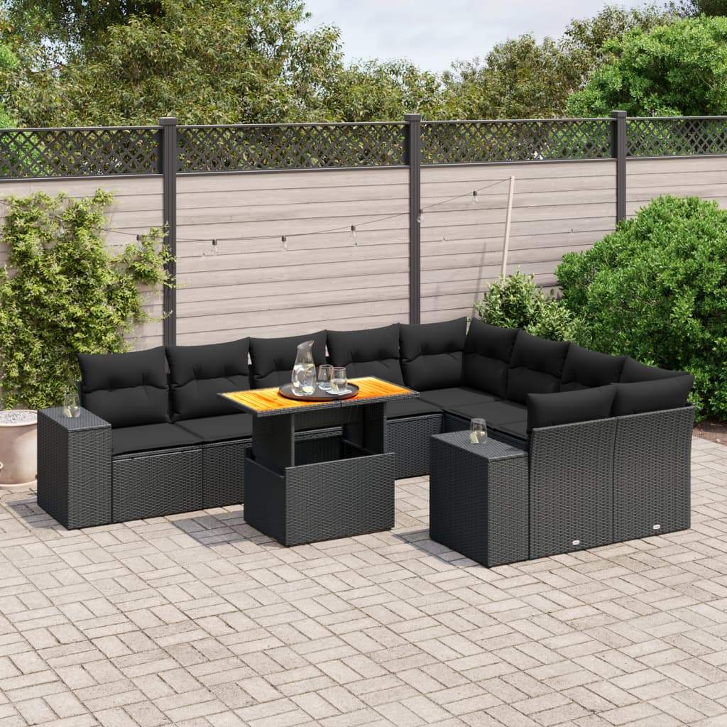 Set Divani da Giardino 10pz con Cuscini in Polyrattan Nero - homemem39