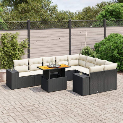 Set Divani da Giardino 10pz con Cuscini in Polyrattan Nero - homemem39